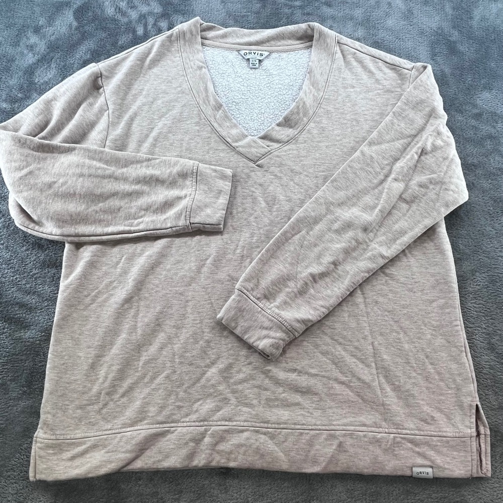 Orvis Classic Collection Mens V-Neck Sweatshirt Tan‎ Oatmeal Heather Large L